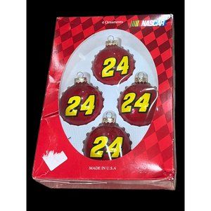 4 Vintage Nascar Red Yellow Christmas Tree Balls Ornaments Jeff Gordon? # 24